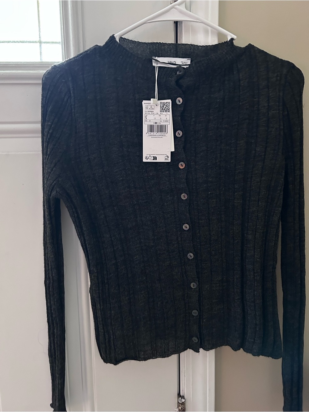 Mango Dark Grey Ribbed Knit Button-Front Cardigan - Picture 9 of 9